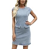 EZAPINE Women Denim Dress Stretchy Bodycon Cap Sleeve High Neck Summer Back Zipper Jean Mini Dresses