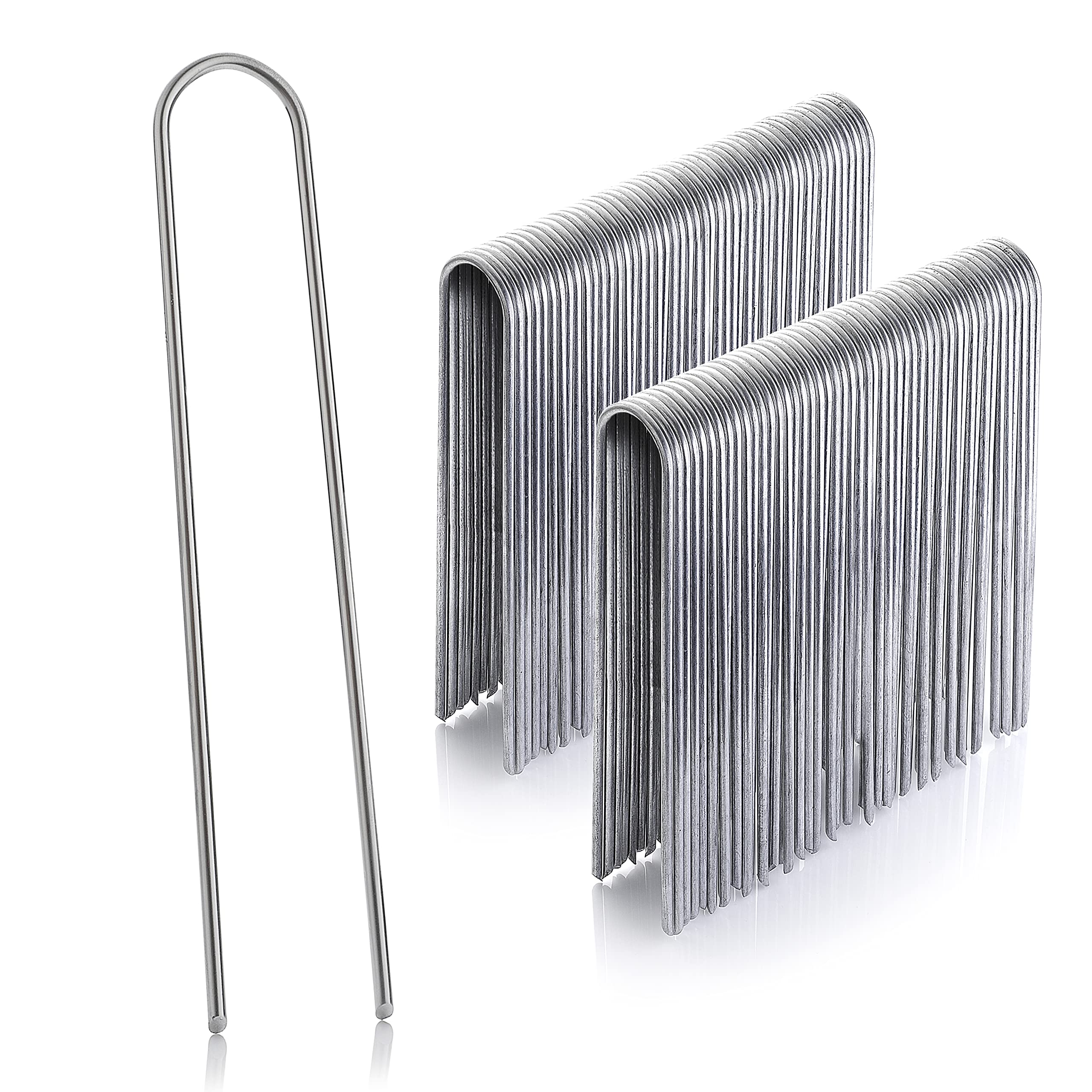 GardenMate Pack of 100 Galvanised Stainless Steel Pegs H200 mm, L25 mm, Diameter 3.8 mm – Round Head – for Very Hard Floors