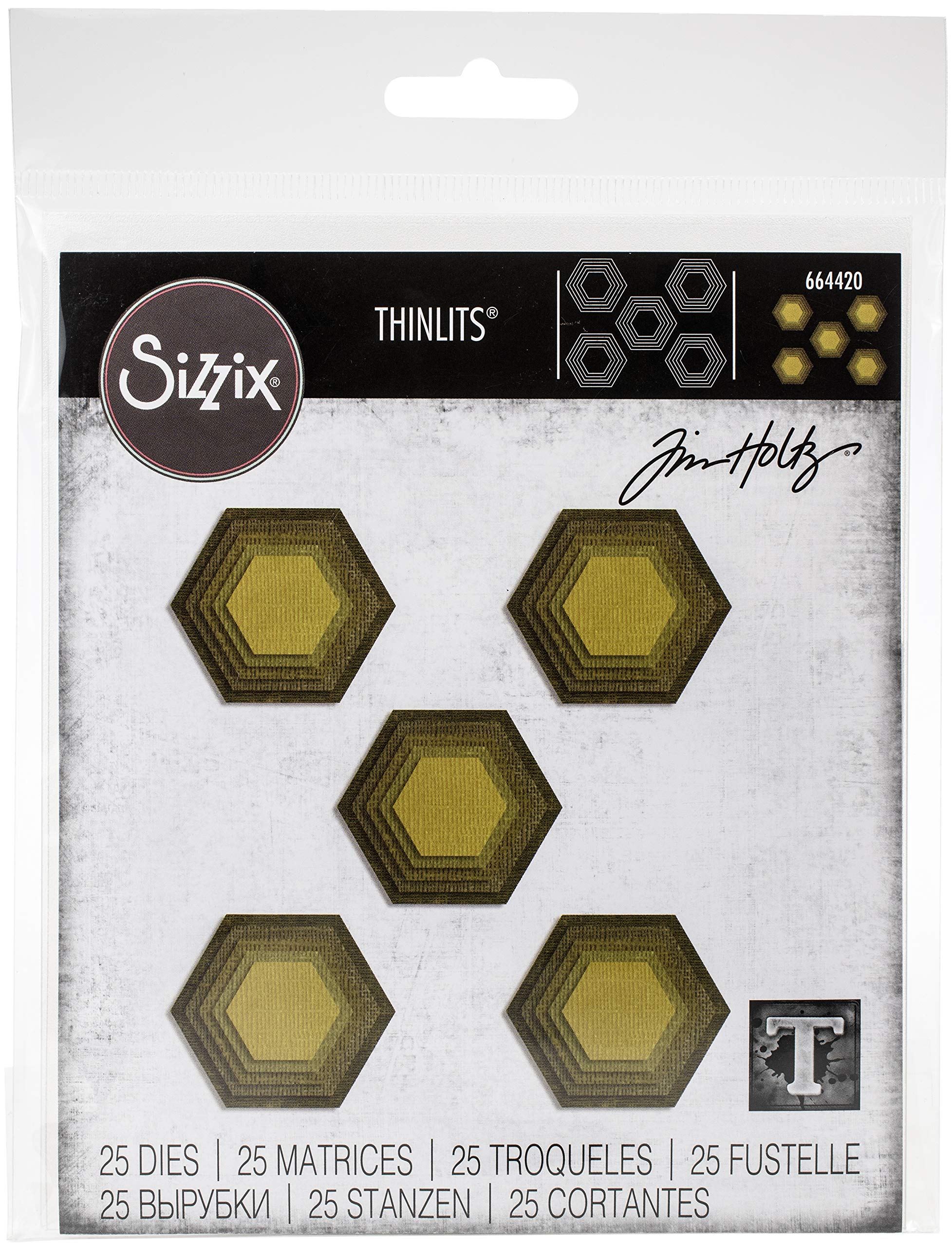 Sizzix Thinlits Die Set 25 Pack 664420 Stacked Tiles, Hexagons by Tim Holtz, Paper, Mulitcolour, One Size