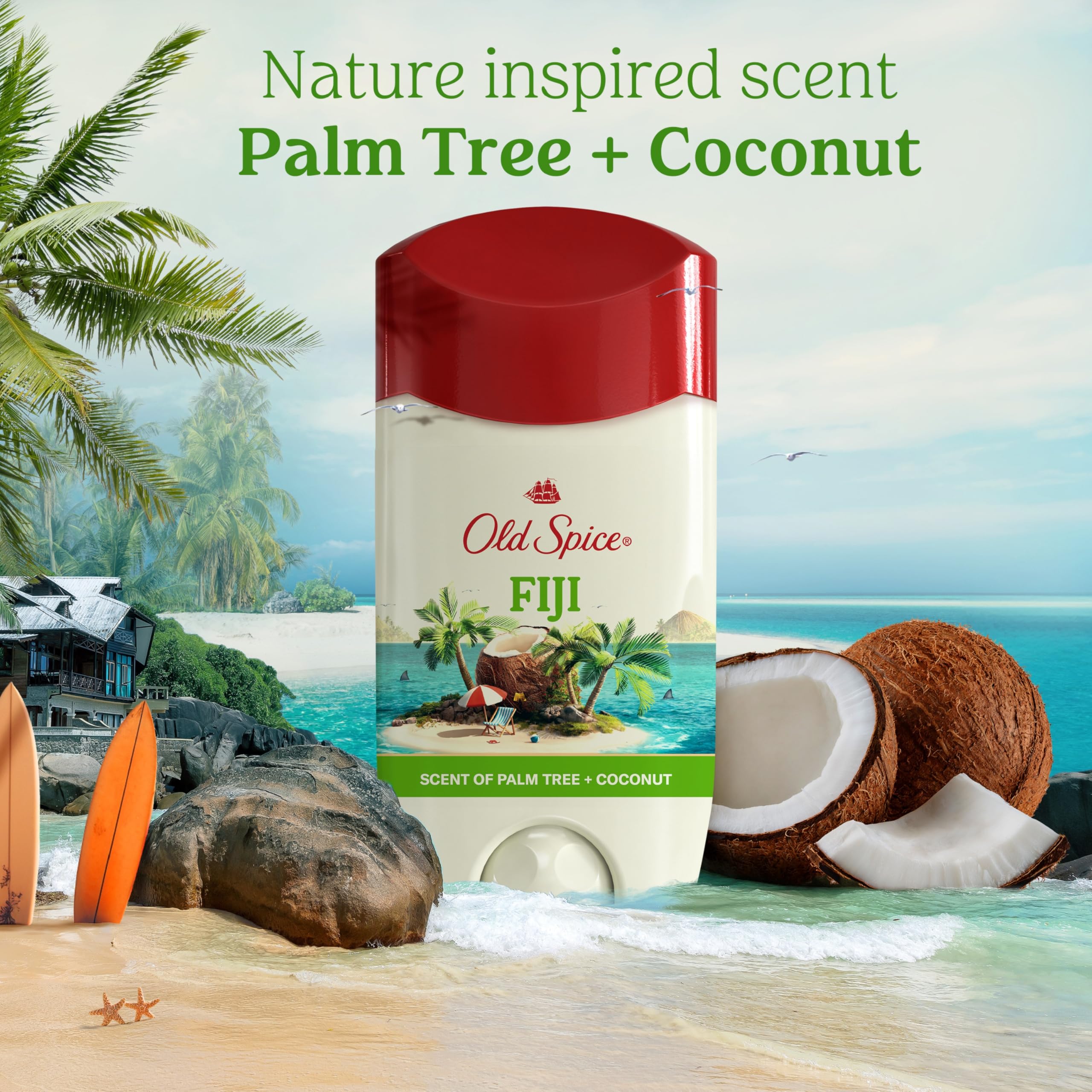Old Spice Antiperspirant Deodorant for Men, 24/7 Sweat and Odor Protection, Advanced Skin Conditioners, Fiji with Palm Tree Scent, Invisible Solid, 2.6 oz (Pack of 2)