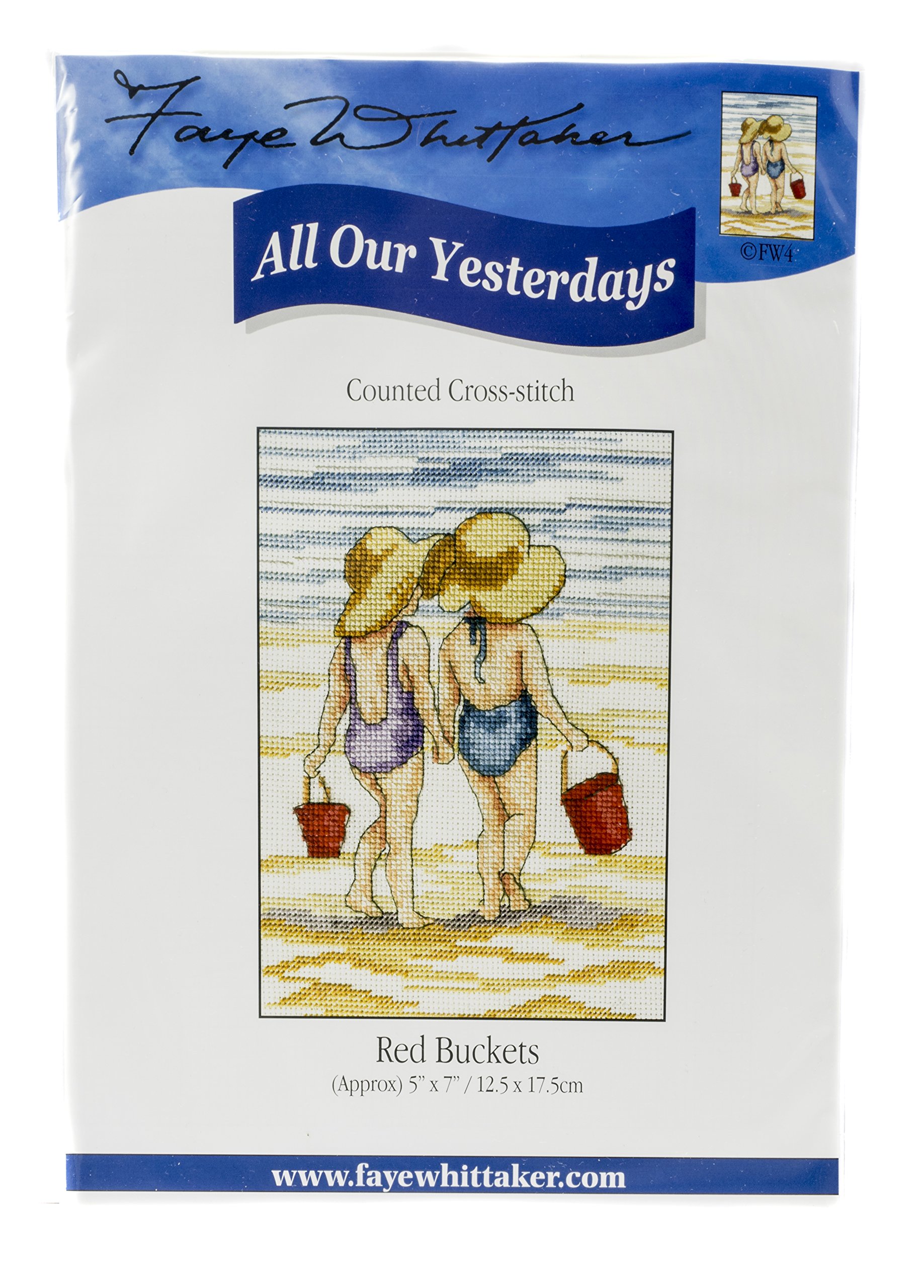 Faye Whittaker All Our Yesterdays Red Bucket (Cross Stitch Kit), range, Mixed, 25 x 15 x 2 cm