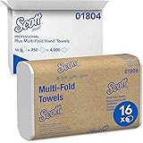 Scott Essential Multifold Paper Towels (01804) with Fast-Drying Absorbency Pockets, White, 16 Packs/Case, 250 Multifold Towel