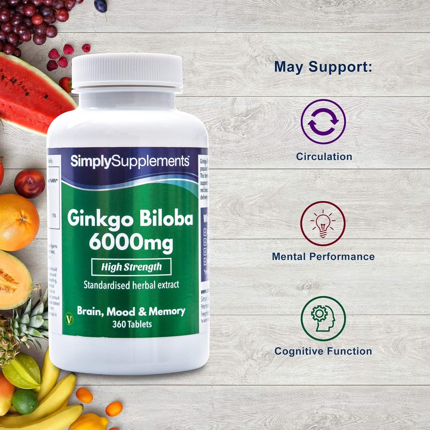Ginkgo Biloba Tablets 6000mg | Supports Circulation and Mental Performance | 360 Tablets = Up to 1 Year Supply | Manufactured in The UK: Health & Personal Care