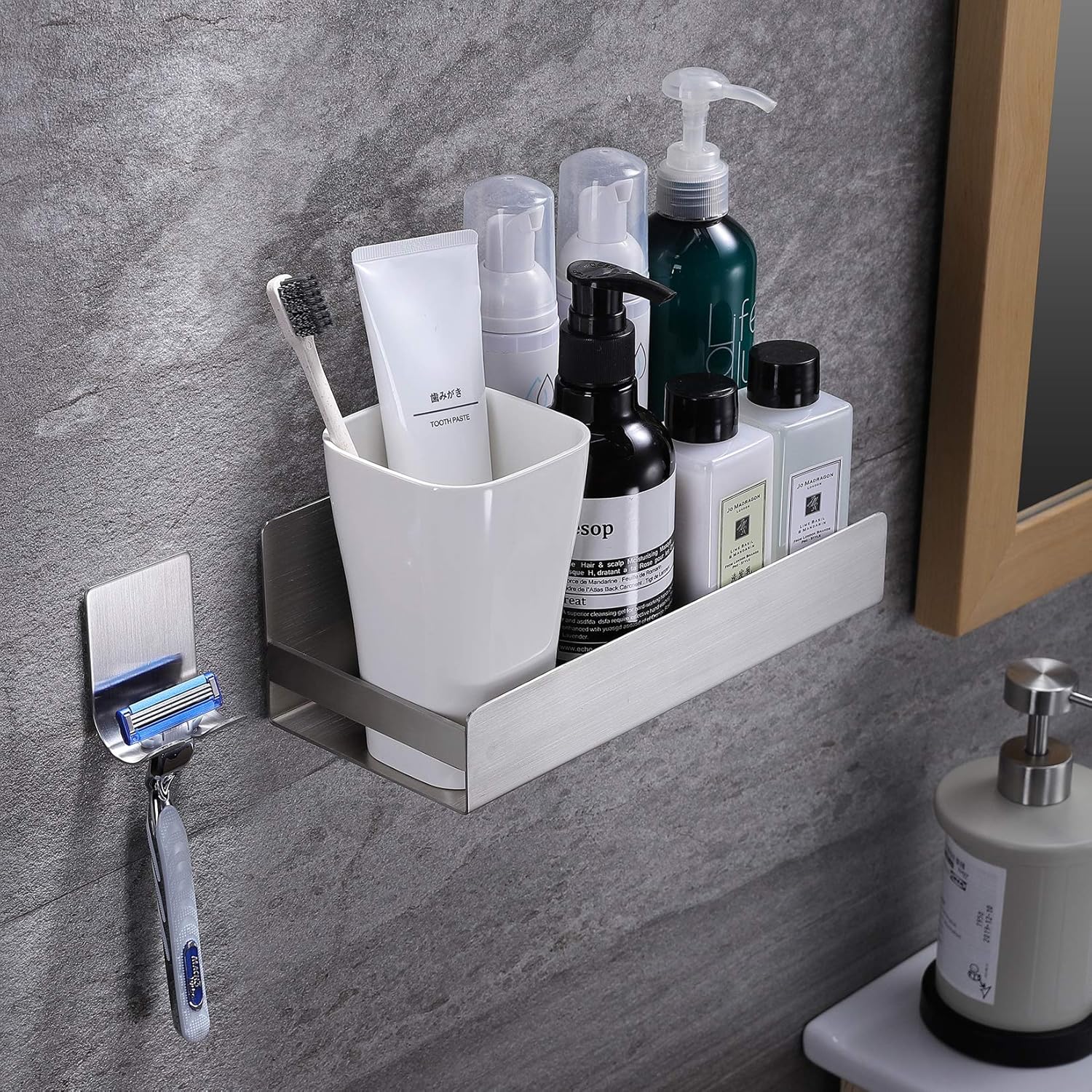 RUICER Shower Shelf Shower Caddy with Self Adhesive Hook Razor Holder