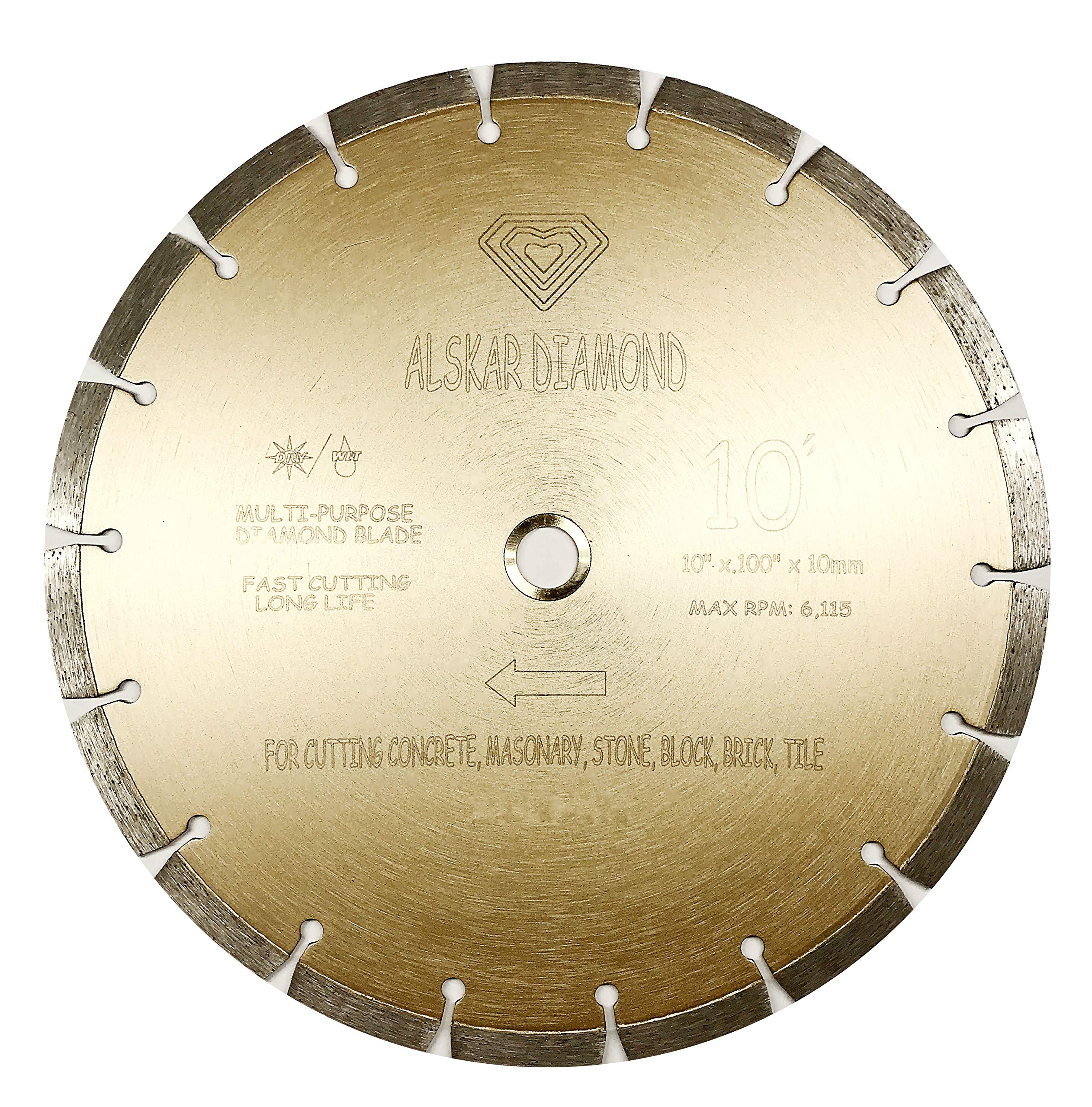 Photo 1 of 10 inch ALSKAR DIAMOND Dry or Wet Cutting General Purpose Power Saw Segmented Diamond Blades for Concrete Stone Brick Masonry (10")