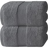White Classic Luxury Dark Gray Bath Sheets 2 Pack - Extra Large 35x70 | Ultra-Soft 700 GSM 100% Turkish Cotton Oversized Bath Towels, Highly Absorbent Bath Sheet, Premium Hotel Collection