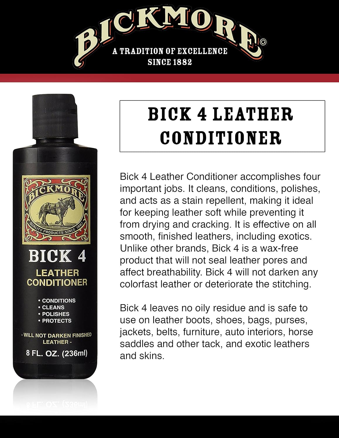Bickmore Bick 4 Leather Conditioner 8 oz, Best Since 1882, Cleaner & Conditioner - Image 4