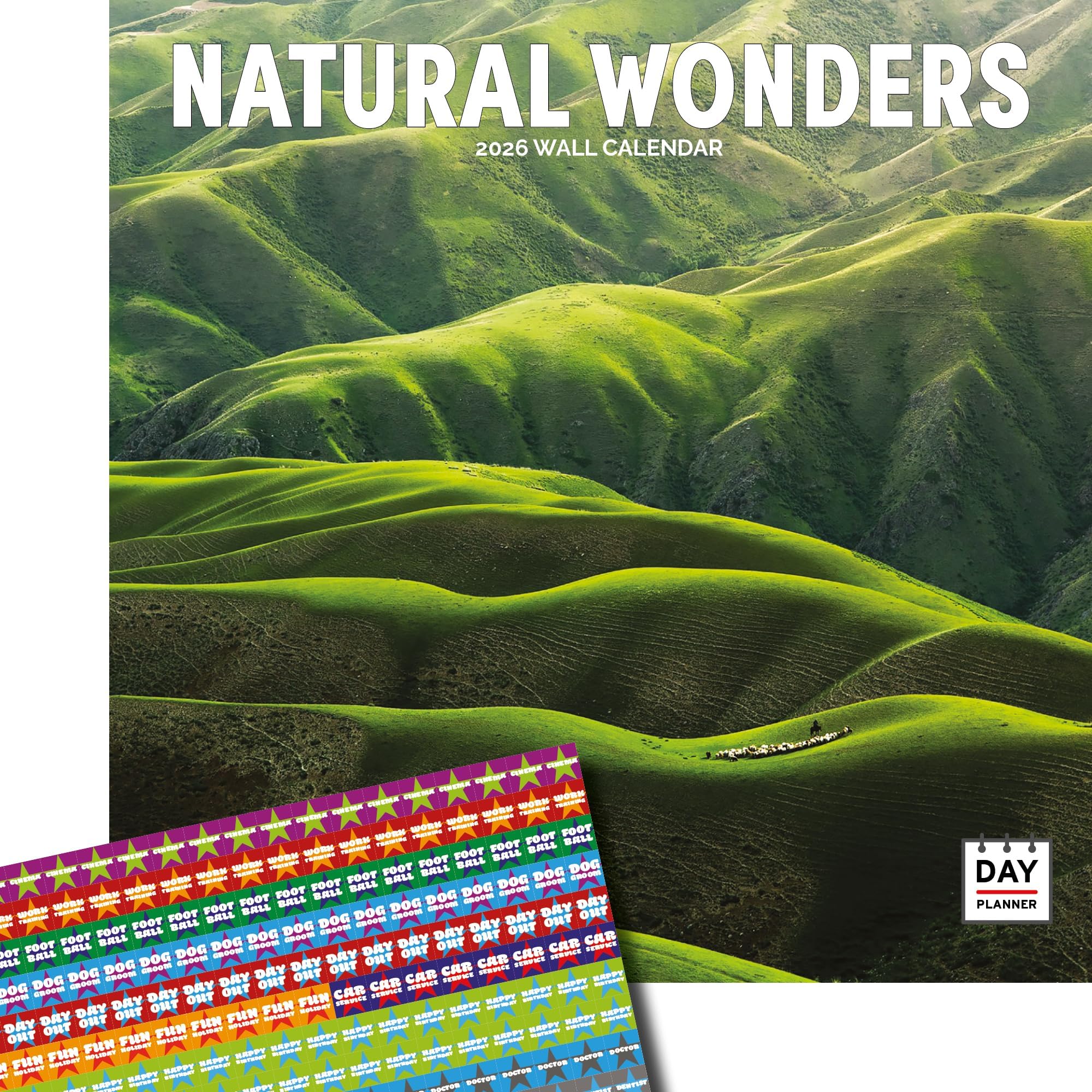 Dayplanner Publishing Natural Wonders Calendar 2026, Large Square Wall Calendar With Organisational Stickers, 16 Month, Natural Wonders Gift Travel Calendar