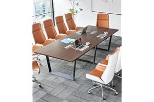 ahliss Sturdy Conference Table with Cable Management Grommets Modern Rectangle Office Meeting Table with Wood Tabletop and Metal Frame & Legs- Easy Assembly Boardroom Table (Mahogany, 10 Foot)