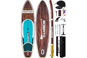 BOIERTO Inflatable Stand Up Paddle Board 10'8“*34"/11'*33" Extra Wide Paddle Boards for Adults, SUP with Premium Accessories & Nylon Backpack, Adjustable Paddle, Hand Pump, Bottom Fin, Leash