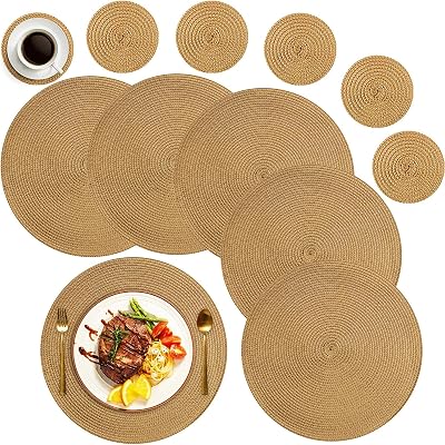 MI CASA Round Placemats and Coasters Set of 6 Golden Brown