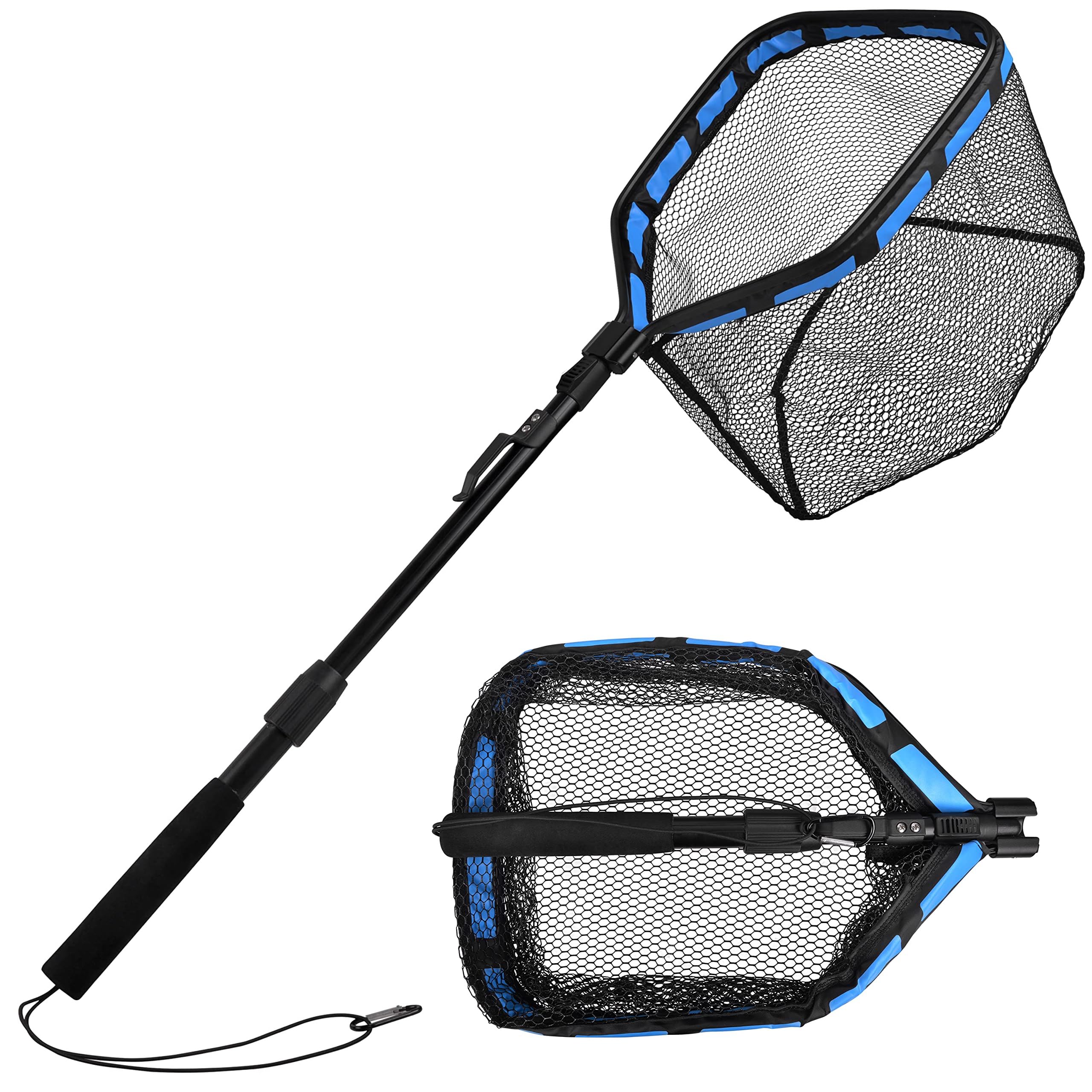 Fishing Landing Net, Floating Fishing Net Foldable & Extendable Net with Durable PVC Coated Mesh Fishing Accessories for Steelhead, Salmon, Carp, Catfish, Bass, Trout Fishing