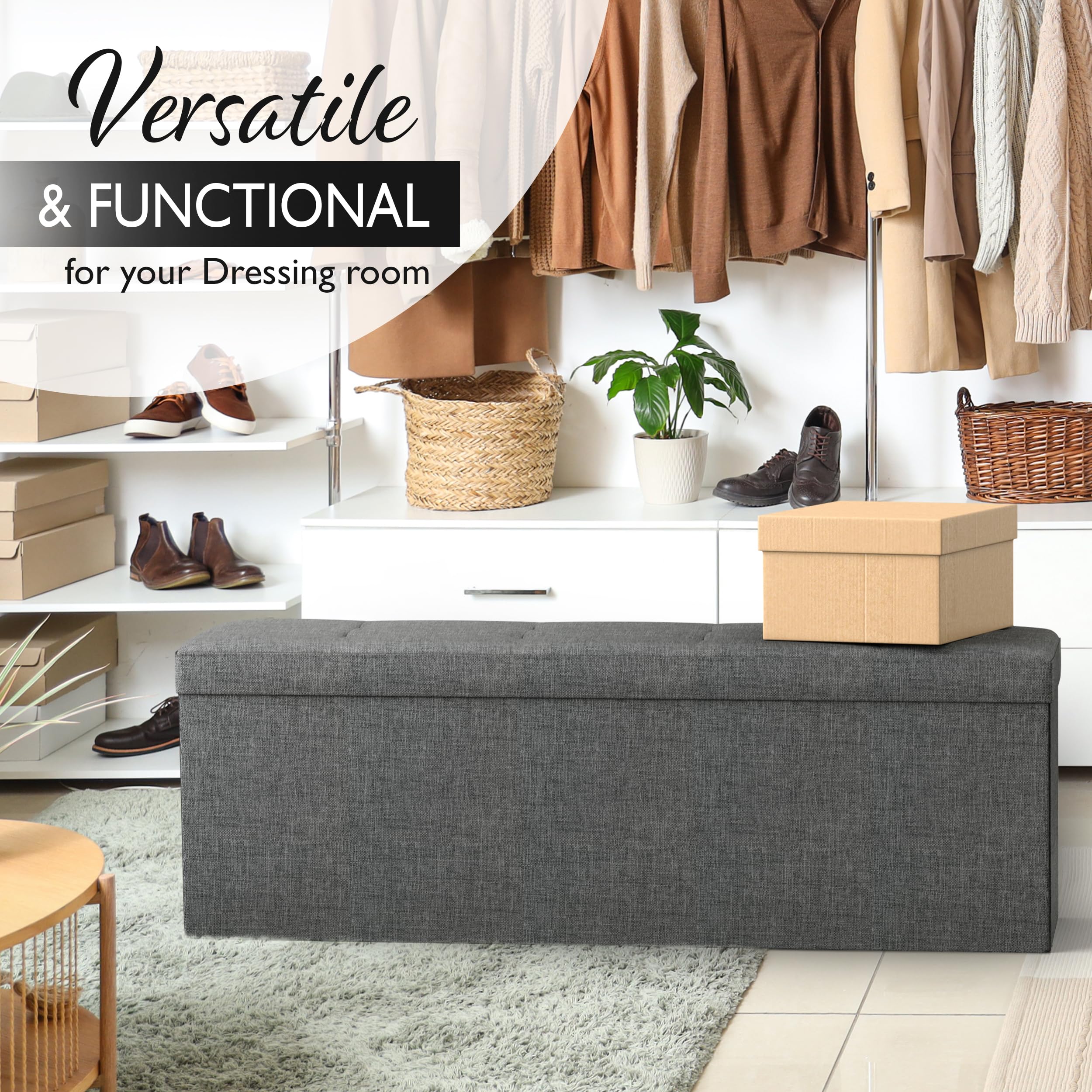 43" Folding Storage Ottoman Bench for Living Room, Bedroom, TV Entertainment - Bedroom Bench with Hidden Storage, Foot Rest Stool - 660 Capacity & Holds up to 5.6 Cubic Feet of Storage - DARK GREY - Image 7