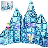 PicassoTiles 71pc Mini Diamond Series Winter Ice Theme Magnetic Tile Building Blocks 2 Character Action Figures Travel Size On-The-Go Magnet Construction Toy Set STEM Development Kit Ages 3+ PTM71