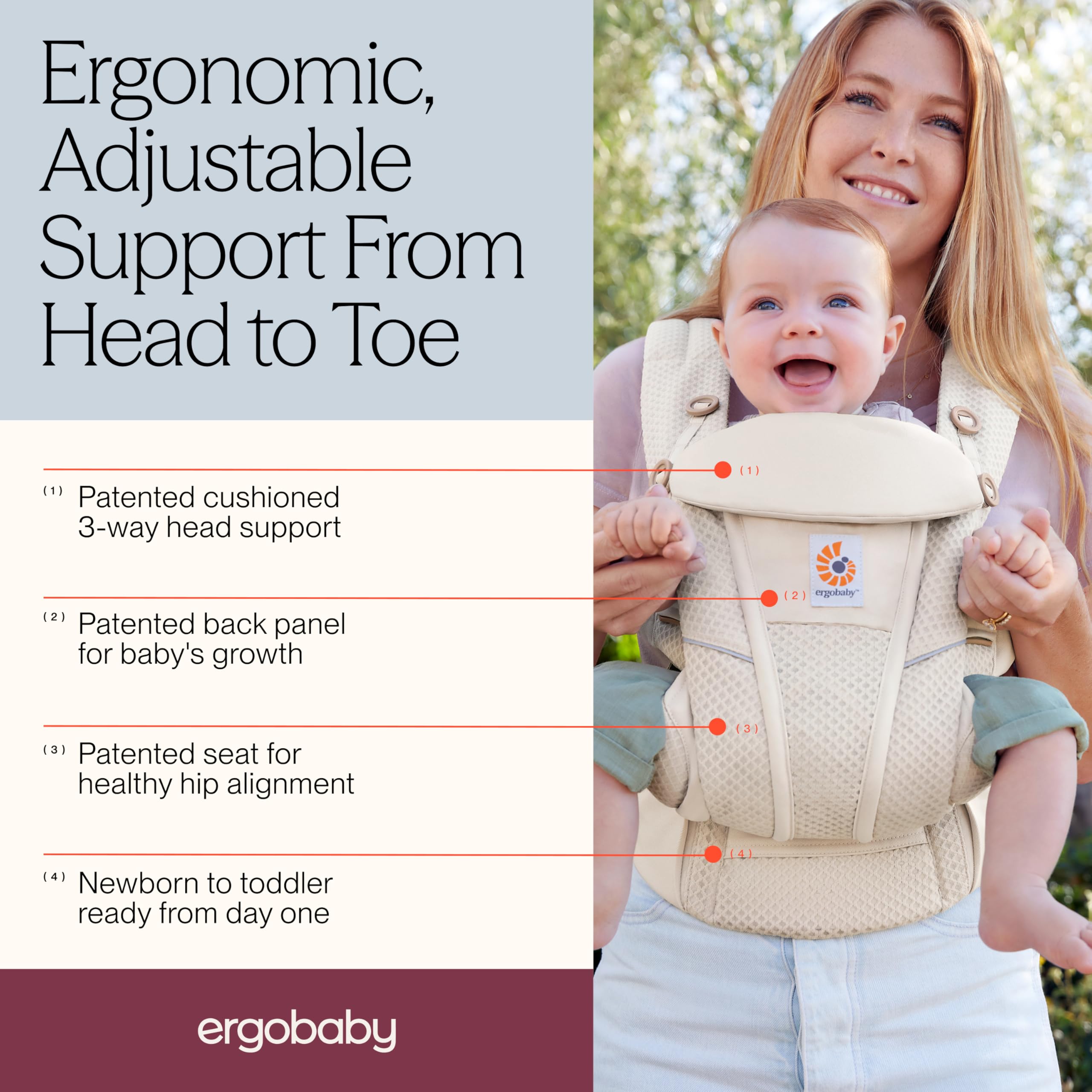 Ergobaby Omni Breeze Babytrage für Neugeborene ab Geburt bis 20kg, 4 Positionen SoftFlex Mesh Ergonomische Babybauchtrage Rückentrage Baby-Tragetasche, Onyx Black 3
