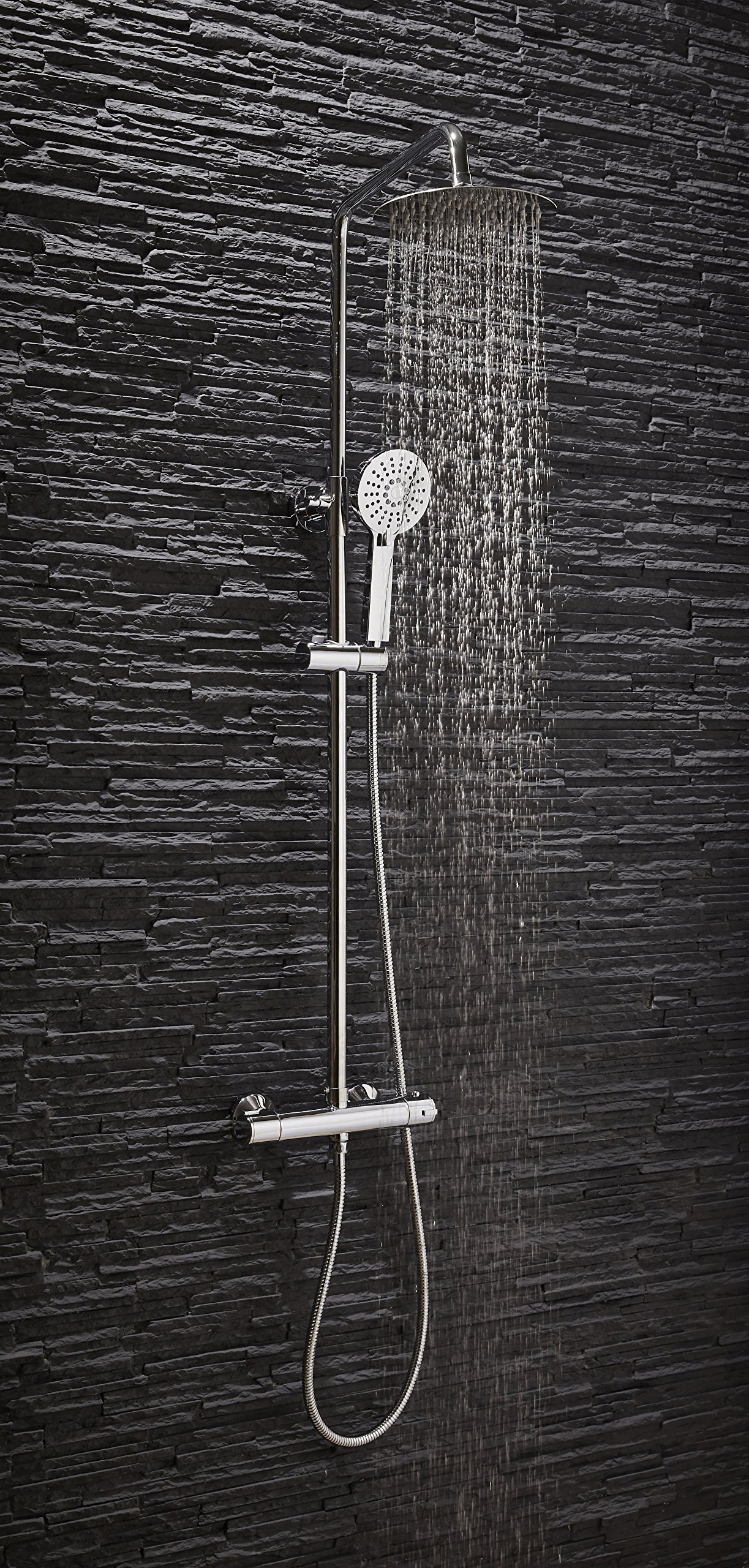 Middleton Complete Telescopic Rigid Riser Shower Kit Brass Made Thermostatic Valve In Chrome | Adjustable Stainless Steel Shower Head & Separate Multispray Handset