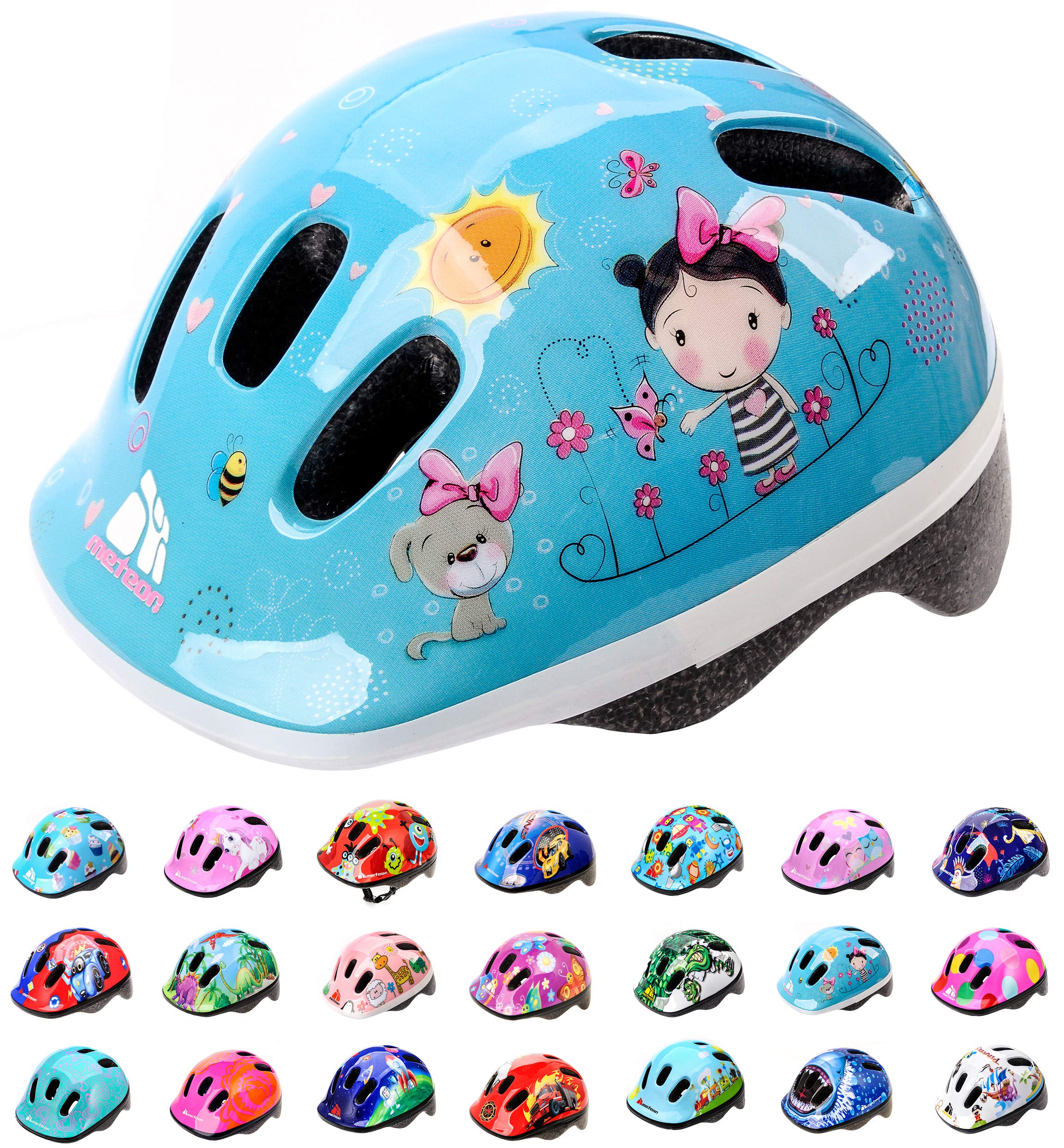 Meteor Kids Bike Helmet Friends S 48-52 cm, Toddler & Child Cycling Helmet, Lightweight Adjustable Scooter & Skate Helmet with Airflow Vents, Washable Padding, Safety Head Protection
