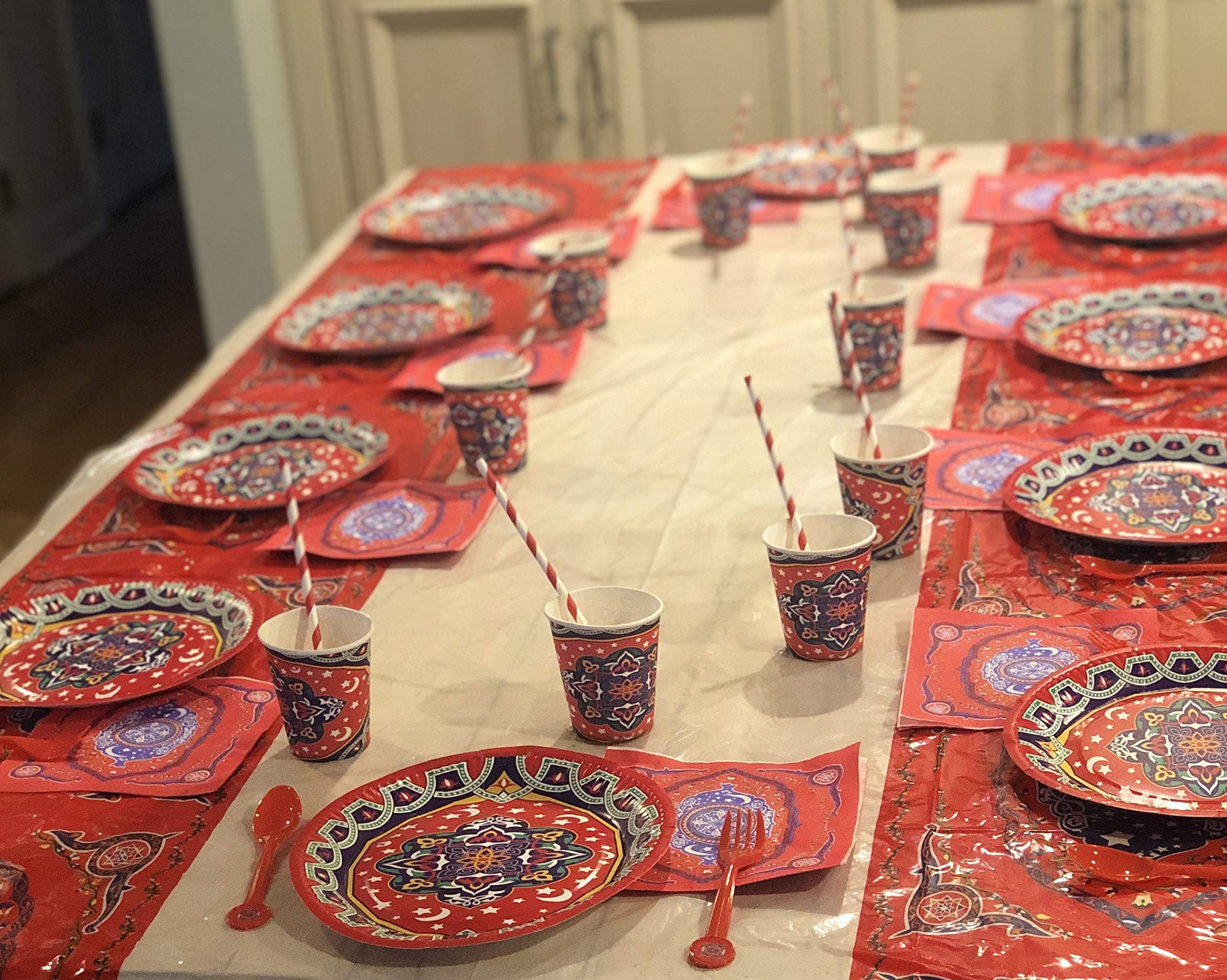 Latest Eid Decor Gift Red Ornate Floral Set for 10 Eid Birthday Special Occasion Muslim Neighbors Housewarming Party Set Total 61 pcs/set (Multi-Color)