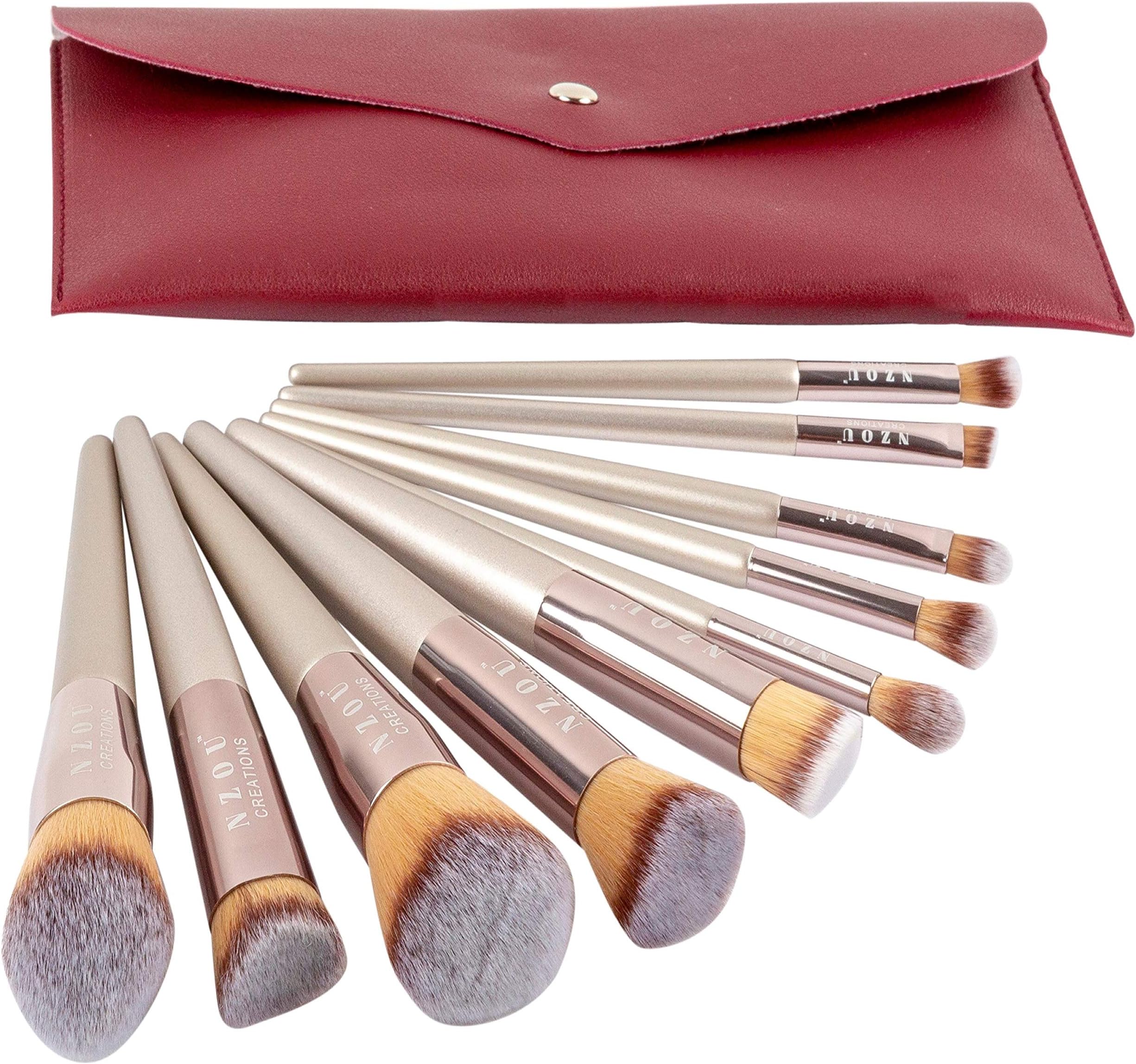 Makeup Brush Set 10 Pcs Professional Make Up Brushes Kit Liquid Cream Foundation Brush Face Makeup Brush Set Cosmetics Brushes Blush Concealer Eyeshadow Brushes with Bag Champagne Rose Gold