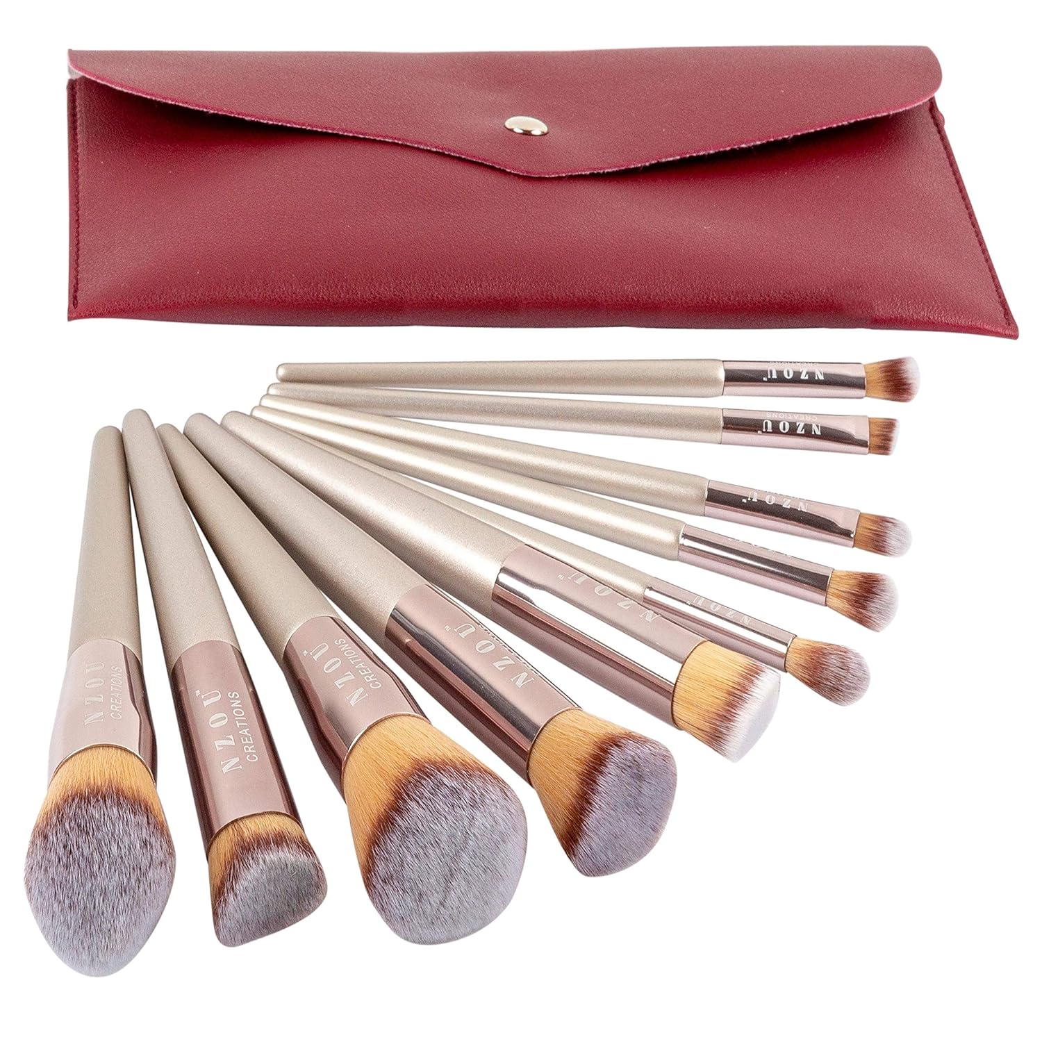 Makeup Brush Set 10 Pcs Professional Make Up Brushes Kit Liquid Cream Foundation Brush Face Makeup Brush Set Cosmetics Brushes Blush Concealer Eyeshadow Brushes with Bag Champagne Rose Gold