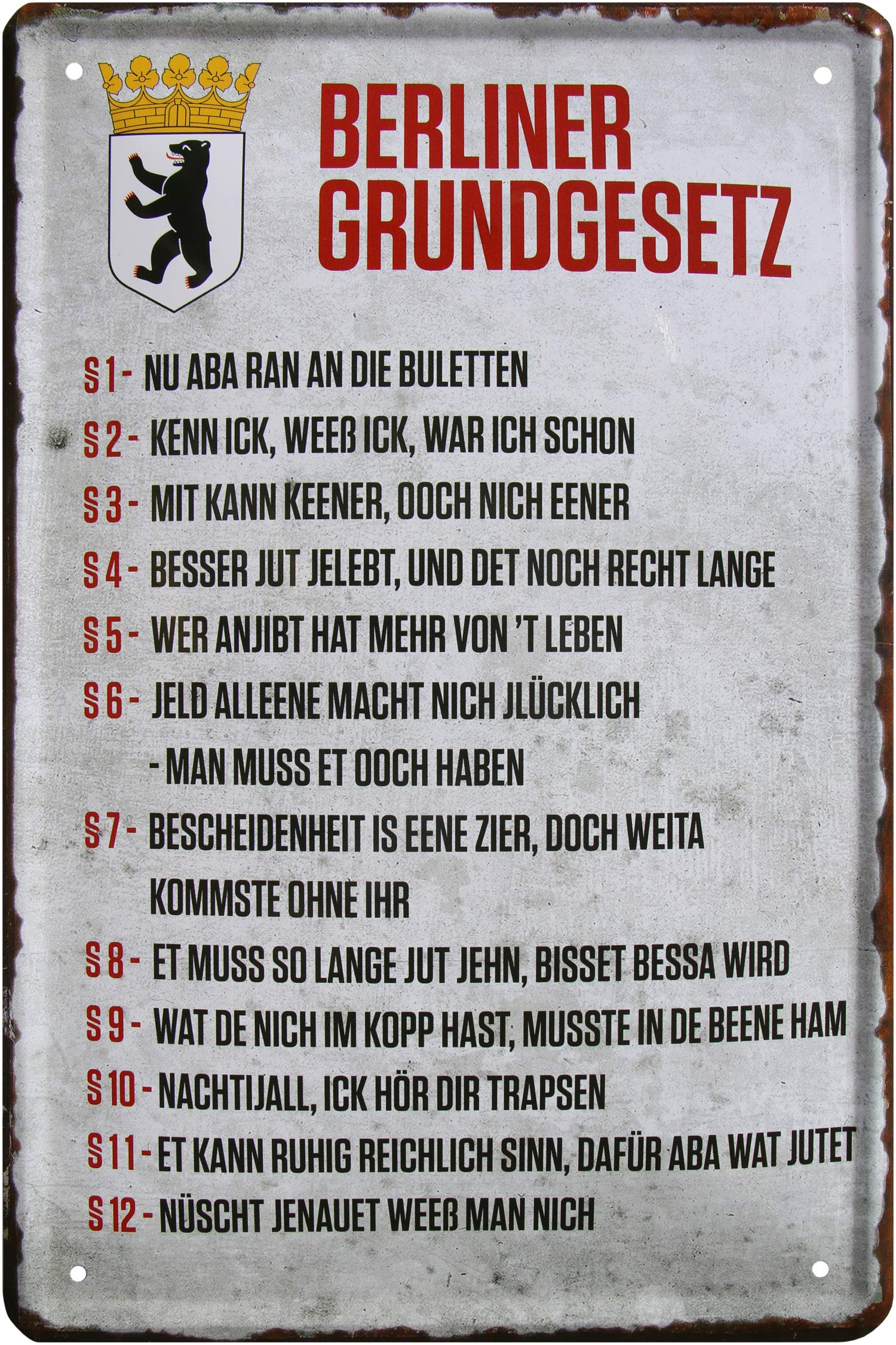 Berlin Grundgesetz Berlin 20 x 30 cm Decorative Tin Sign 36