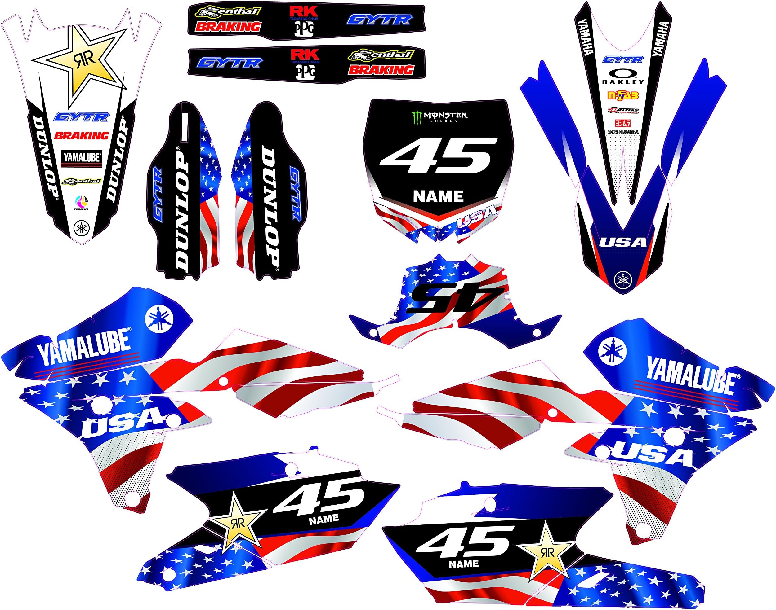 Yamaha YZ250F YZ450F 2014 2015 2016 graphics kit US flag