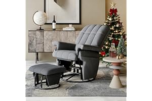 AODAILIHB 360° Swivel Glider Recliner with Ottoman, Nursing Glider Rocking Chair with Foot Rest & 2 Side Pockets for Nursery, Living Room, Bedroom, Office, Grey