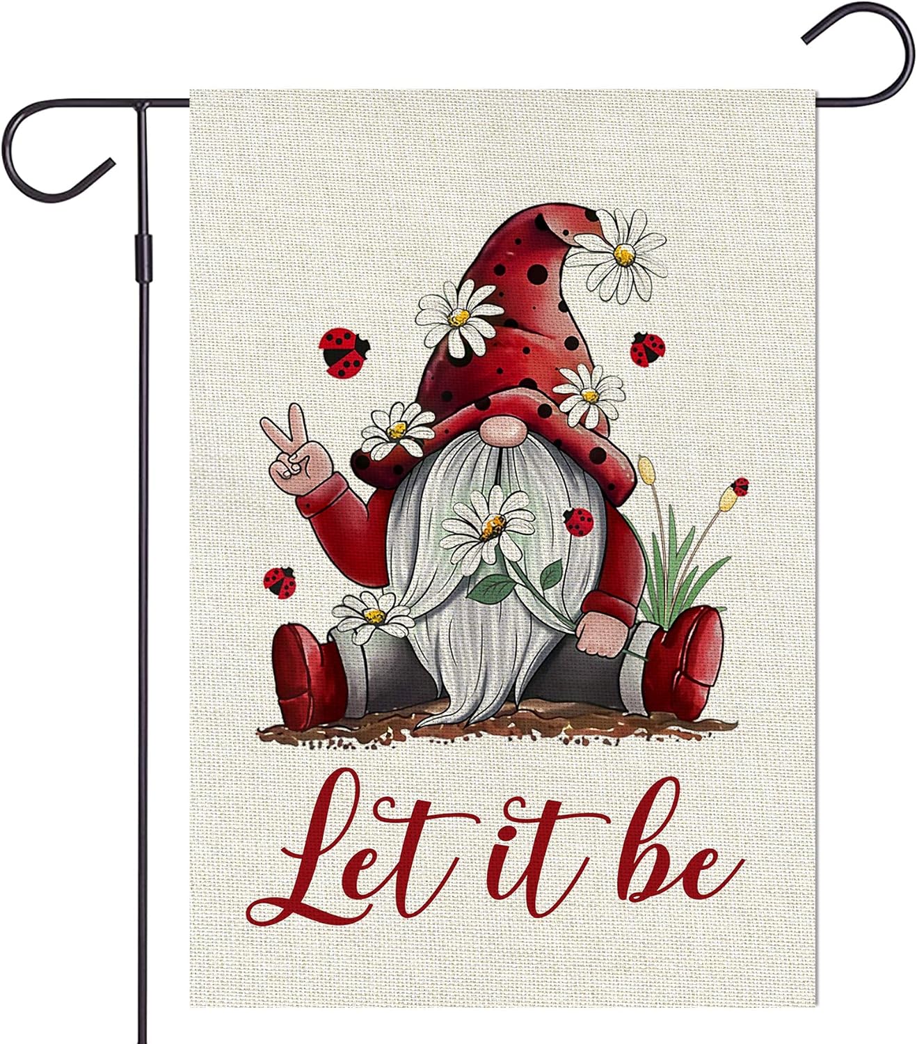 Haustalk Let it be Garden Flag Vertical Double Sided Red Gnomes Ladybug Burlap Yard Spring Summer Fall Outdoor Decor (12.5 x 18, Red Gnomes)