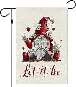 Haustalk Let it be Garden Flag Vertical Double Sided Red Gnomes Ladybug Burlap Yard Spring Summer Fall Outdoor Decor (12.5 x 18, Red Gnomes)