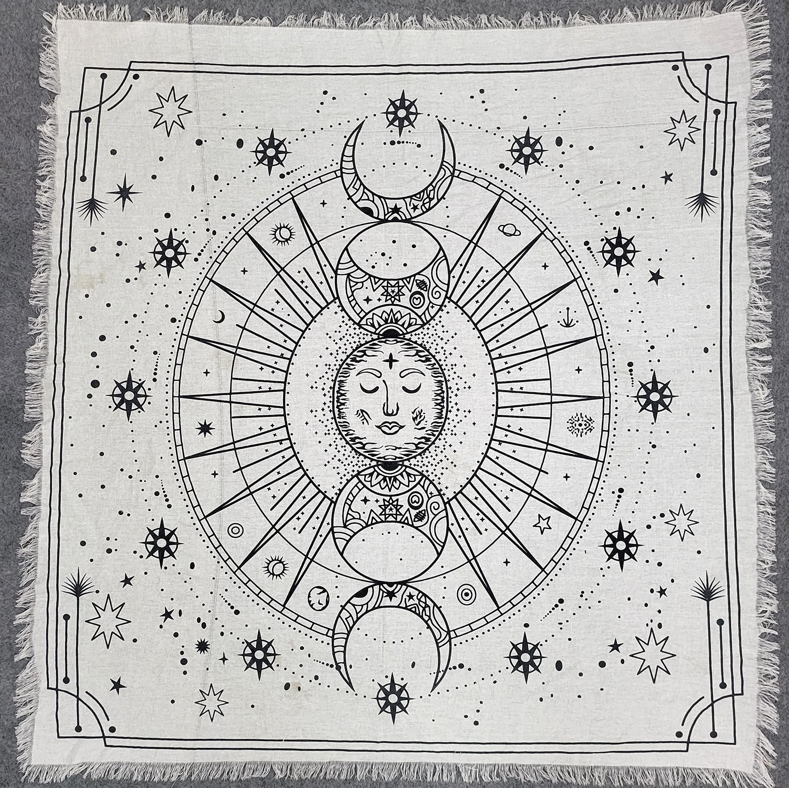 THE ART BOX Altar Cloth Tarot Cards Table Napkins Supplies Black Silver Tablecloth Square Alter Spiritual Celestial Deck Cloth With Fringes Sun and Moon 36x36 Inches