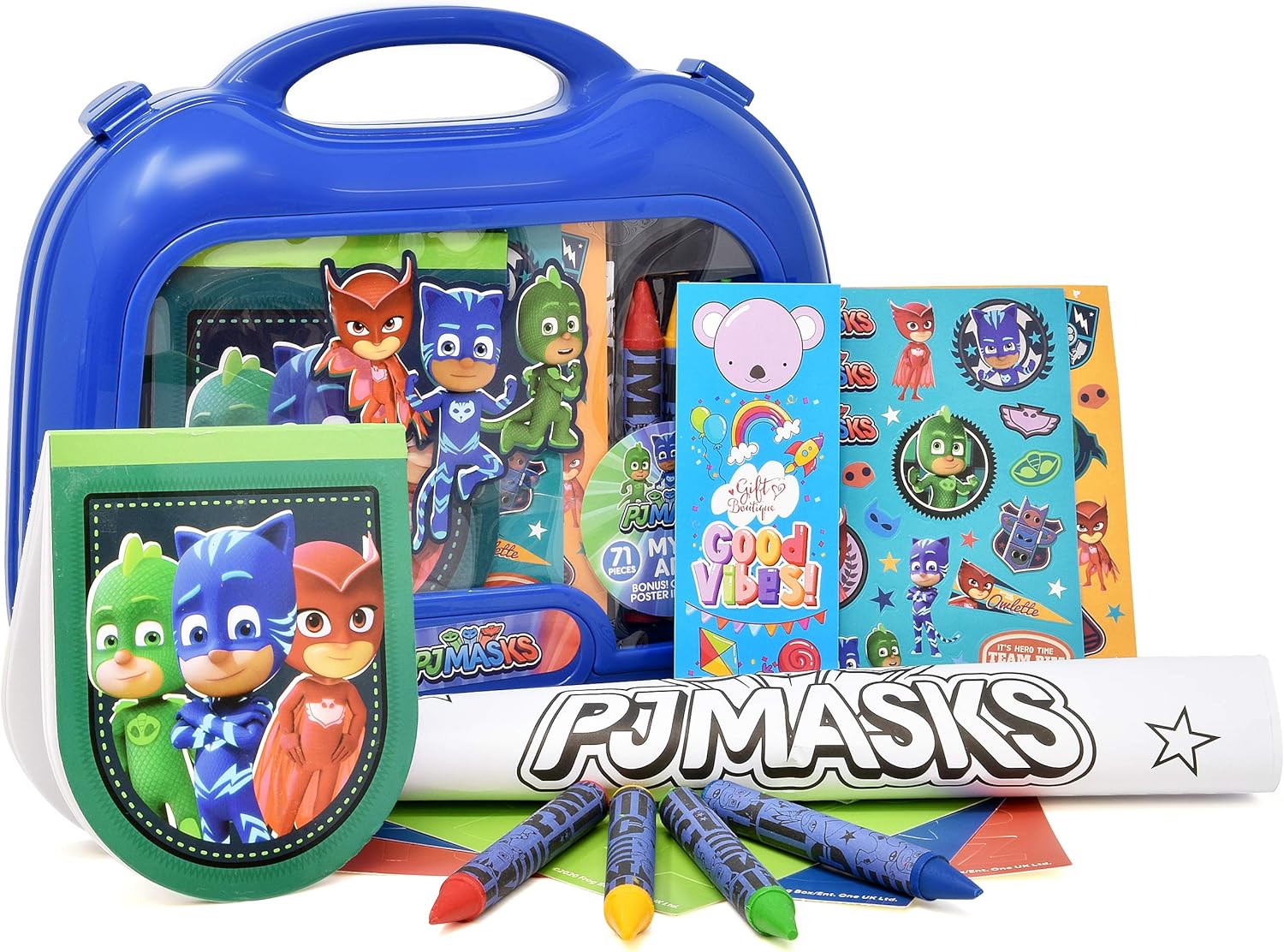 Gift Boutique PJ Masks Coloring and Activity Carry Case, Includes Jumbo Crayons, Stickers, Mess Free Crafts, Doodle Pad, Bookmark, Reuse Me Stickers, for Toddlers, Boys and Kids