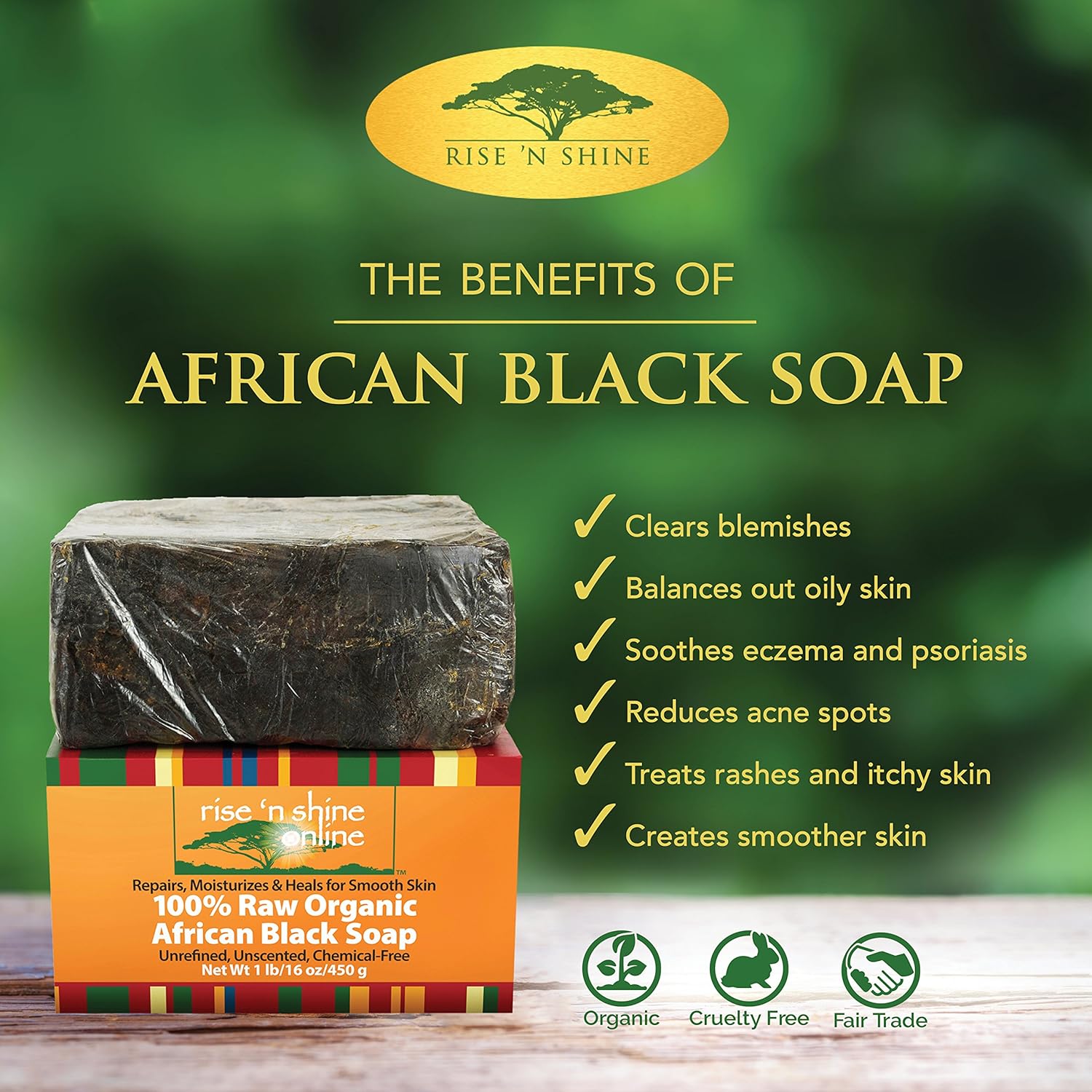 (16 oz) Raw African Black Soap with Coconut Oil and Shea Butter Body