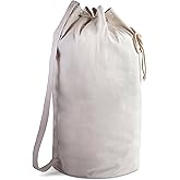 Handy Laundry Canvas Duffel Bag - Drawstring, Leather Closure, Shoulder Strap