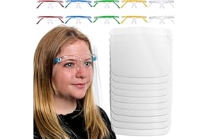 TCP Global Salon World Safety Kids Face Shields with Glasses Frames (Pack of 10) - 5 Colors, 2 Each - Protective Children's Full Face Shields to Protect Eyes, Nose, Mouth - Anti-Fog PET Plastic Goggle