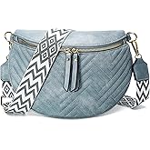 Women's Vegan Leather Crossbody Waist Pack, Fanny Pack Sling Bag with Adjustable Belt, Boho Style Shoulder Purse for Travel, Daily Use (Blue)