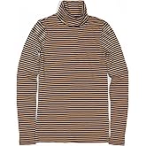 J.Crew Mercantile Women's Tissue Turtleneck Tee, Antique Navy Camel Striped YD5435