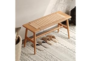 Vadisun 100% Solid Oak Wood Bench,Hand Woven Design,Solid Mortise and Tenon Construction-Solid Structure of Chair Legs,Entryway Benchs/Dining Bench (Original Wood,31.49”*11.81”*15.98”)