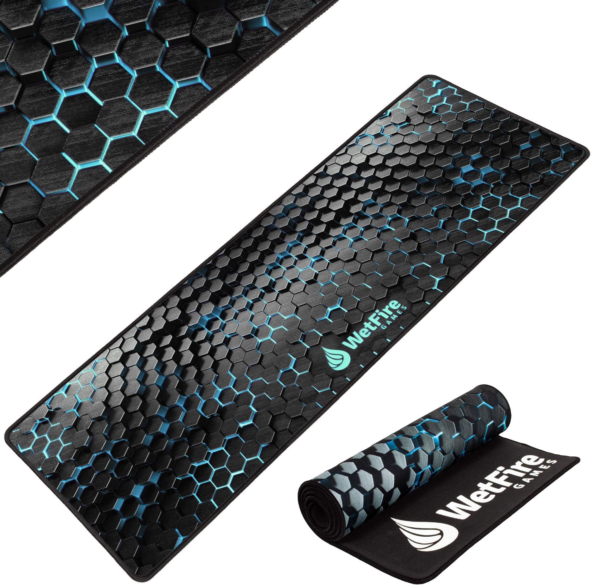 Extended Gaming Mouse Mat/Pad - XL Large, Wide (Long), Stitched Edges | 37.4W x 13L, 5mm Thickness (Black_lightblue)