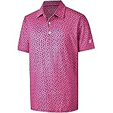 Boys Polo Shirt Short Sleeve Performance Dry Fit Stretch Funny Print Active Casual Collared Golf Shirts for Boy