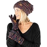 Funky Junque Winter Hat and Gloves for Women – Oversized Winter Hat & Gloves, Cozy Knit Slouchy Beanie Set for Cold Weather