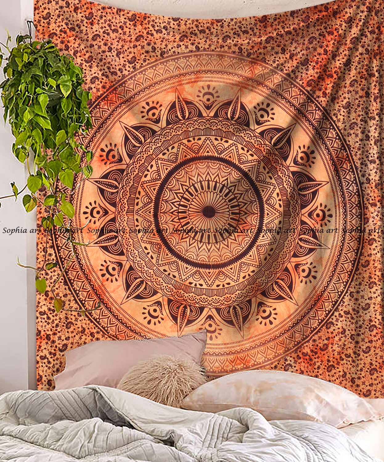 Floral Poster Hippie Tapestry Thin White Cotton Ombre Wall Hanging