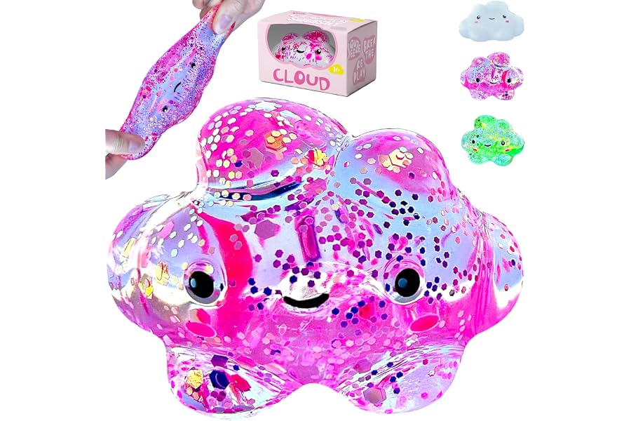 Kiedle Premium Cloud Squishy Toy, Glow in the Dark Stress Ball, Odor-Free Slow Rise Crystal Clear, Non-Toxic, Easy to Clean, Durable, Gift-Ready, Children Safety Certificate & ASTM Certified 3+