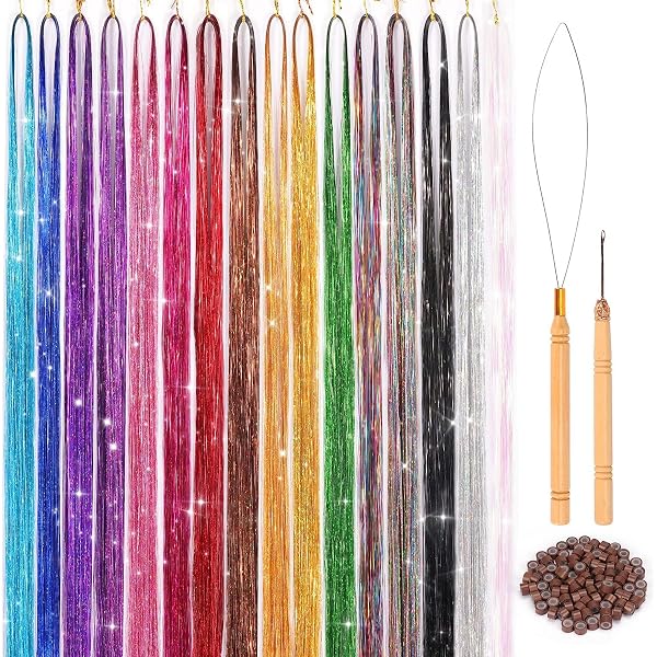 Hair Tinsel Extensions – 12 Farben, Glitzernde Strähnen Für Partys & Styling!
