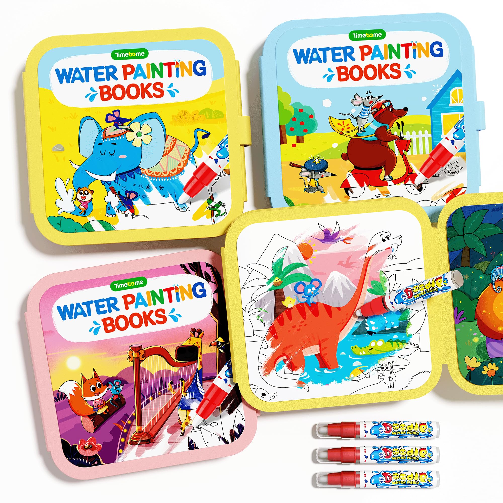 Photo 1 of Timetome Reusable Water Painting Books for Kids – 3-Pack Magic Water Reveal Coloring Books with Water Pens (Fairy Tale, Animal & Dinosaur) No-Mess Coloring & Reusable Fun Travel Activity for Ages 3–6