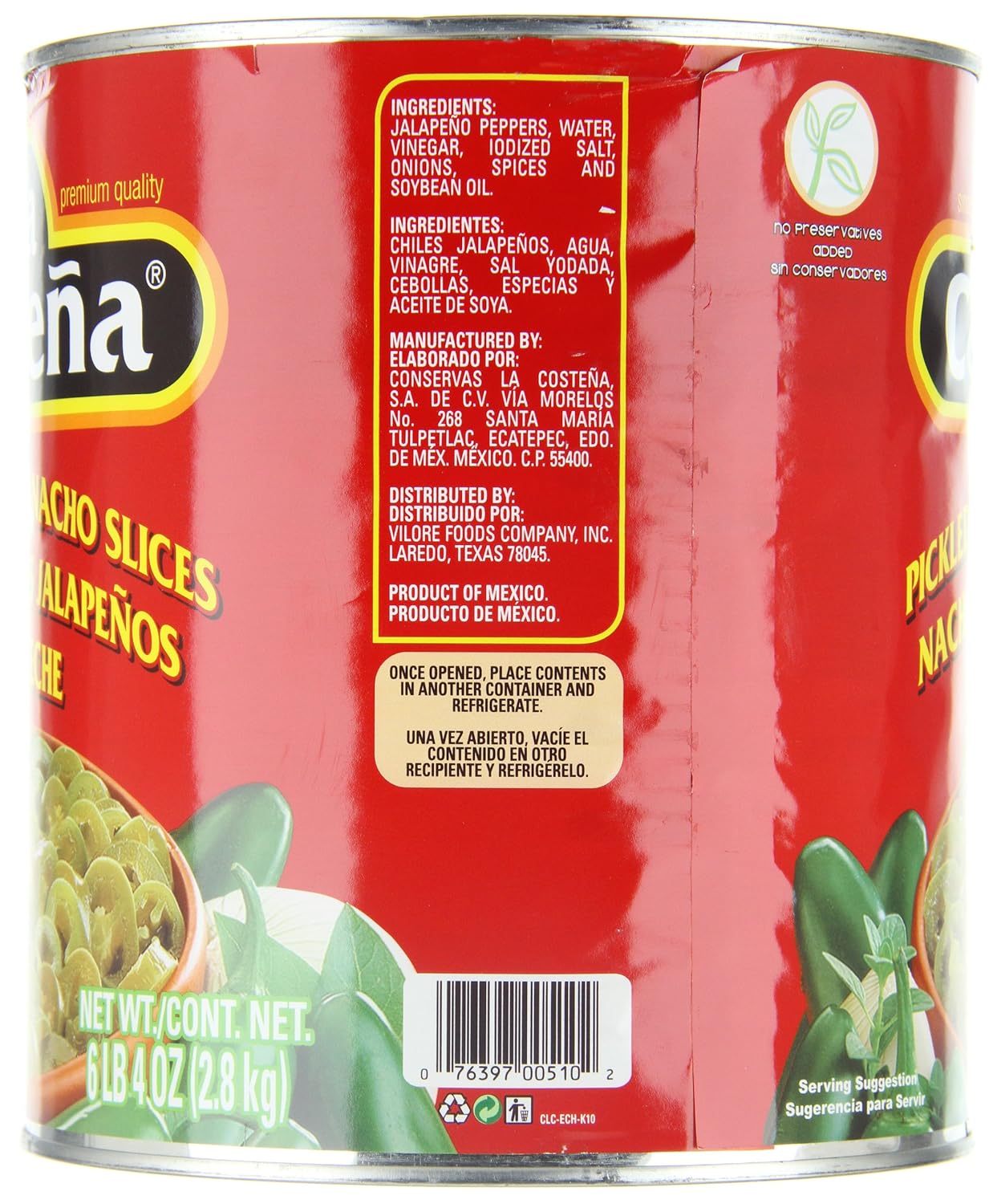 Amazon Com La Costena Nacho Jalapeno 6lb 4 Ounce Peppers Produce Grocery Gourmet Food