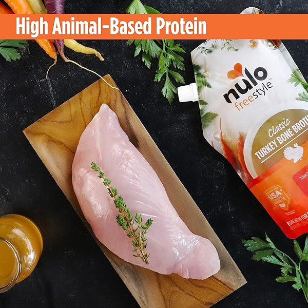 NULO FREESTYLE BONE BROTH, PREMIUM FOOD TOPPER FOR CATS AND DOGS, WITH COLLAGEN AND CHONDROITIN SULFATE TO HELP BOOST THE QUALITY OF YOUR PET’S COAT AND SKIN, 20 FL OZ POUCH