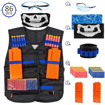 SUPAtoys Nerf Tactical Weste für Kinder – Komplettset für Nerf Guns N-Strike Blaster und Elite Serie – mit 2 Quick Reload Cli