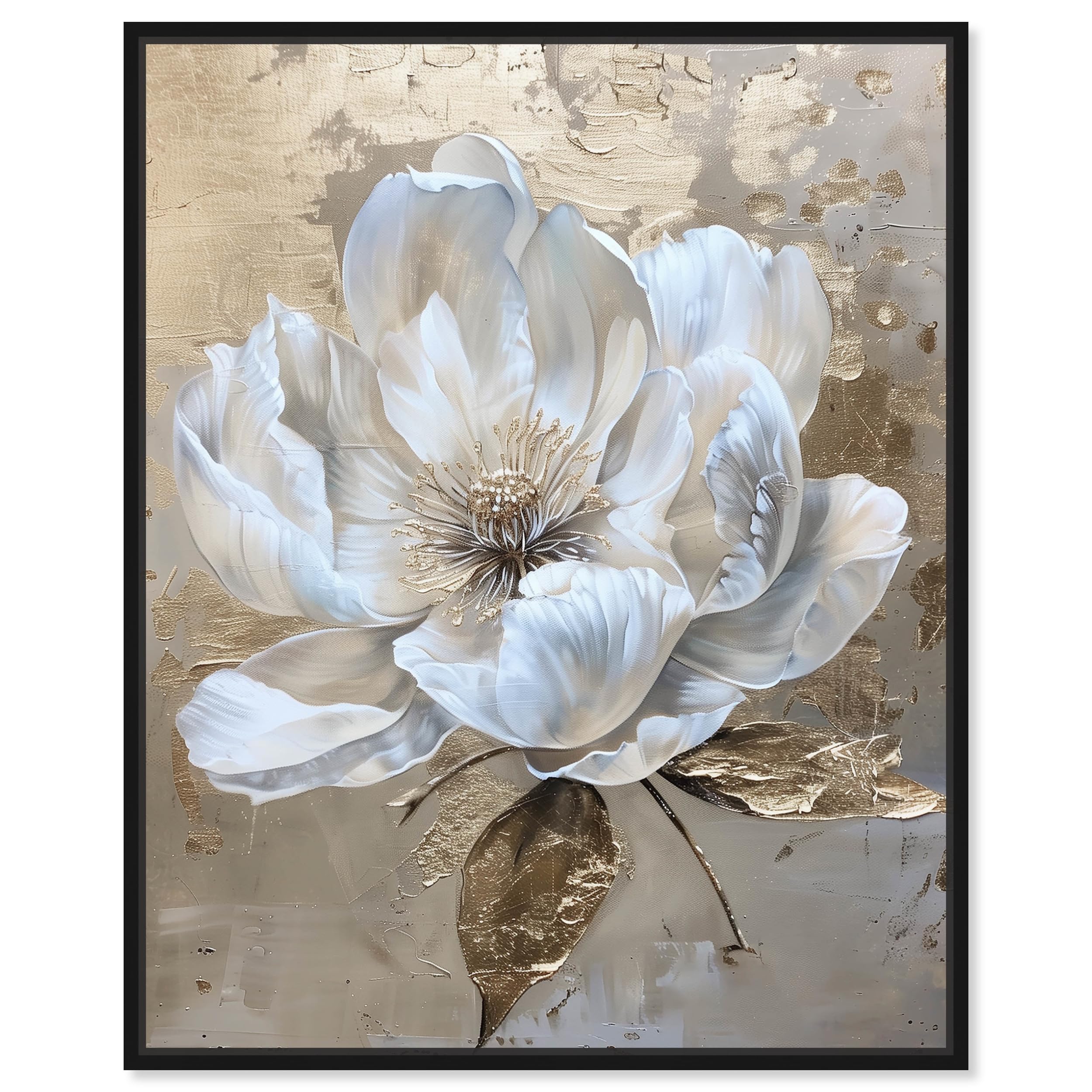 Photo 1 of Art Remedy Athenas Flower Framed Floral Fine 1 Piece Canvas Wall Art, 31" x 37", Black Frame