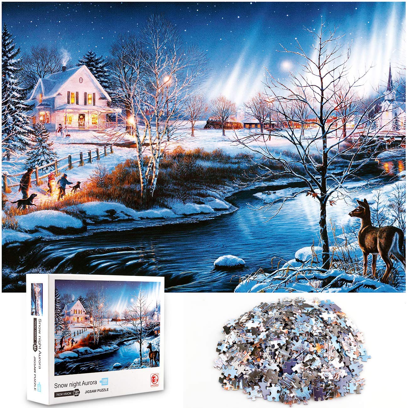 Winter Cabin Night Puzzle 1000 Pezzi 74,9x50 Cm - Gioco Da Tavolo Per Famiglie E Adulti