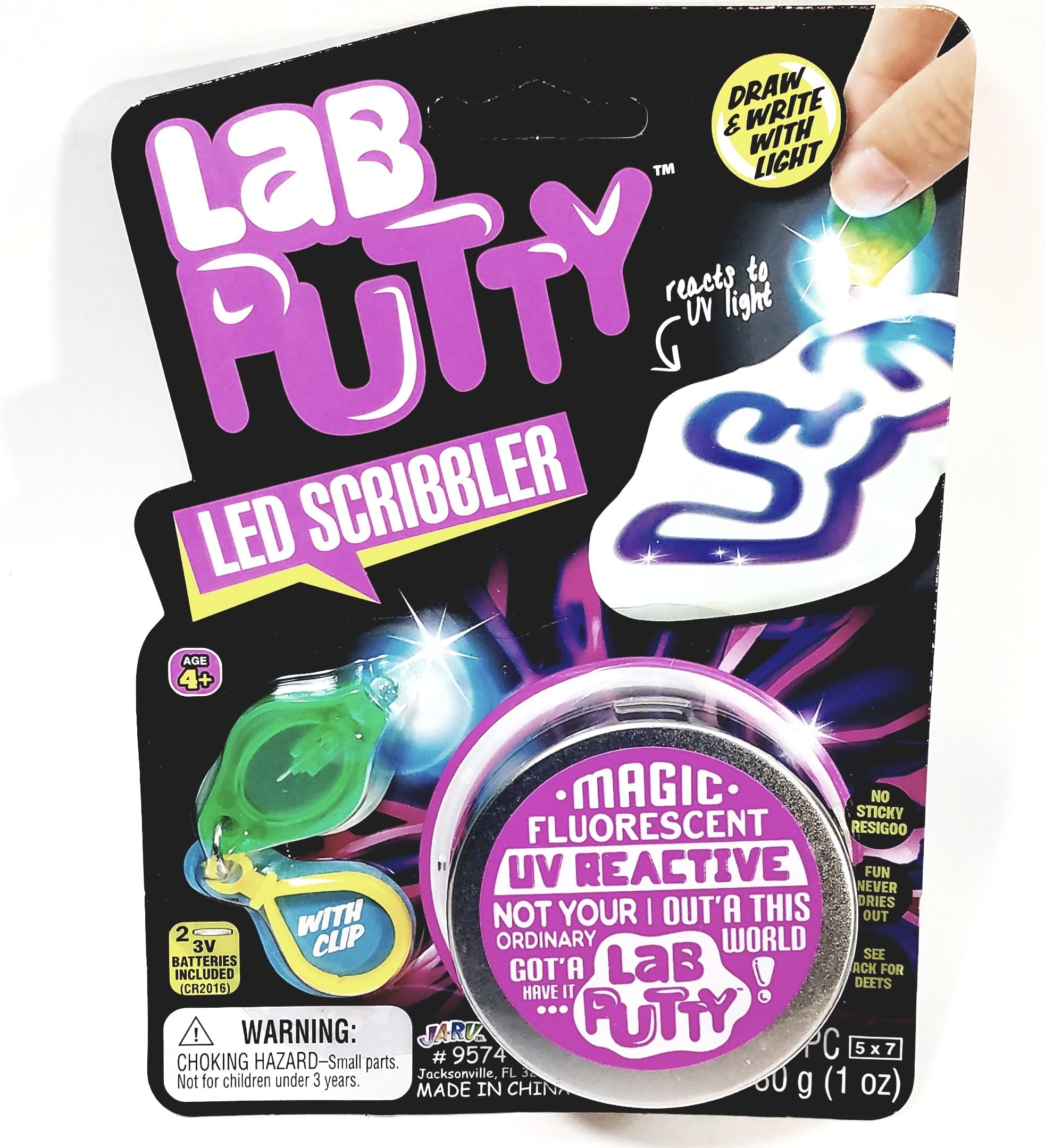 Lab Putty LED Scribbler Magic Fluorescent UV Reactive Mini Putty w/Keychain 1 oz